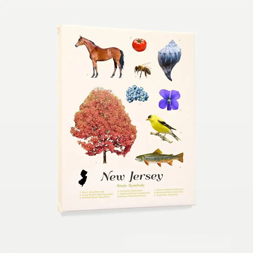 New Jersey State Symbols Poster Print - New Jersey Wall Art - House Home Décor - New Jersey Gift - 18 x 24 Framed Print