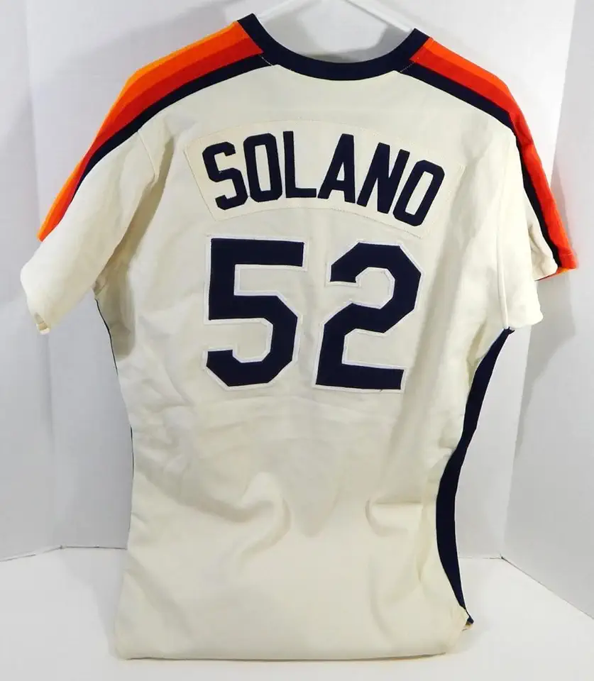 1983-87 Houston Astros Julio Solano #52 Game Used Cream Jersey 42 DP23577 - Game Used MLB Jerseys