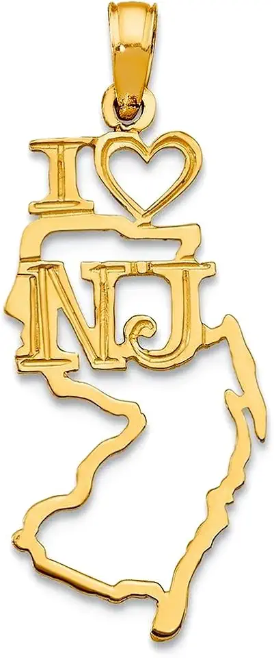 10k Gold Solid New Jersey State Pendant Necklace-Pendant for Women