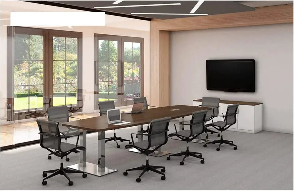 Thaweesuk Shop New Cherry Modern 10 ft Executive Boat Shaped Conference Room Table Metal Steel Legs Desk Meeting Office Boardroom Set More Grommets Shape Power Furniture Wood 118
