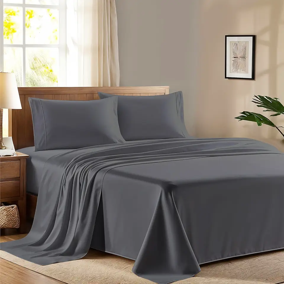 Sponsored Ad - PURE ERA Jersey Knit 4pc Bed Sheet Set 100% T-Shirt Heather Cotton Super Soft Comfy Breathable Fits Mattress Up to 20