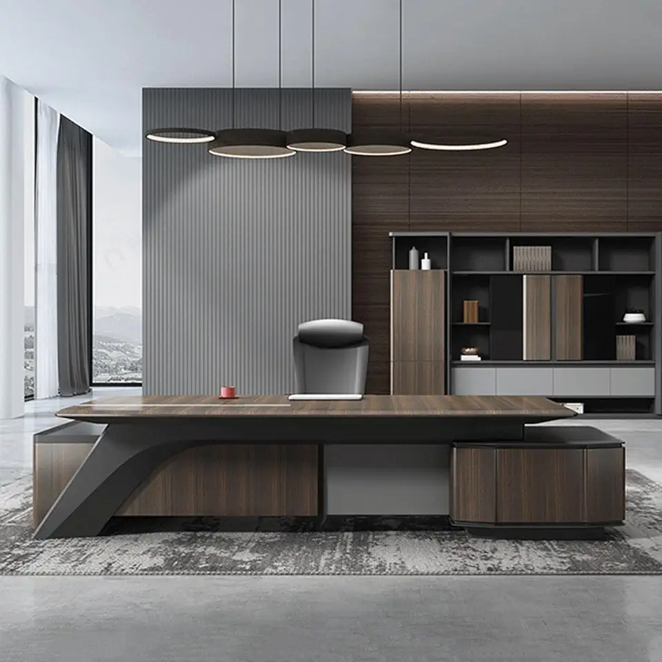 HOLIV Modern 94 Inch Large Computer Office Desk with Drawers, Large Executive Office Desk Office Desk with Storage Cabinet Rustic Computer Table for Home Office, Business Workstation