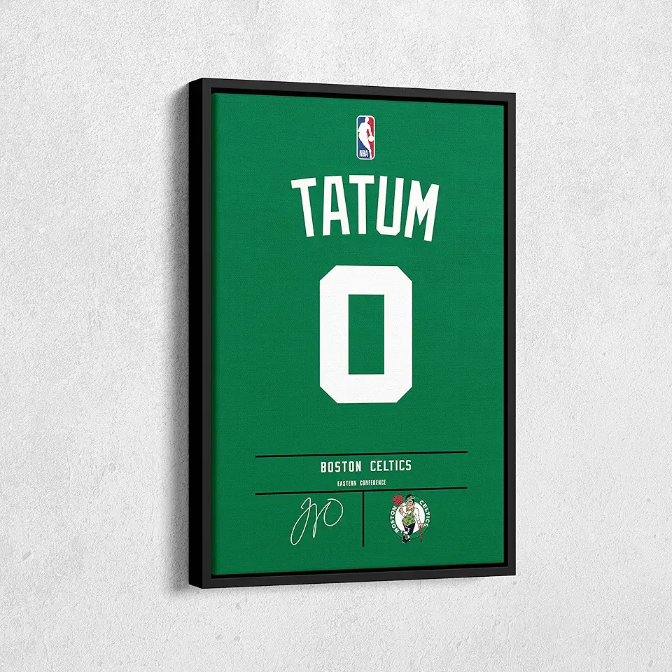 MW MERWEZI Jayson Tatum Jersey Art Boston Celtics NBA Wall Art Home Decor Hand Made Poster Canvas Print(Black Floating Frame, 24