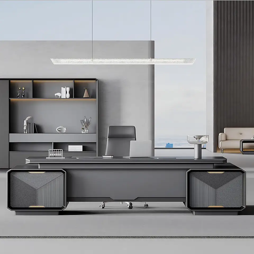 YZABEL Luxury Business Boss President Big Desk with File Drawers and Cable Management, 94 inch Executive Office Desk, Writing Study Table Business Furniture Set Workstation for CEO Boss Manager