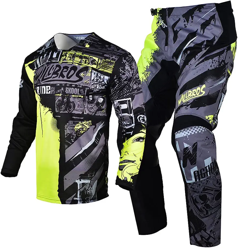 Motocross Jersey Pant Combo Mens MX Gear Set Riding Ride Black Blue Dirt Bike Offroad Racing Adult