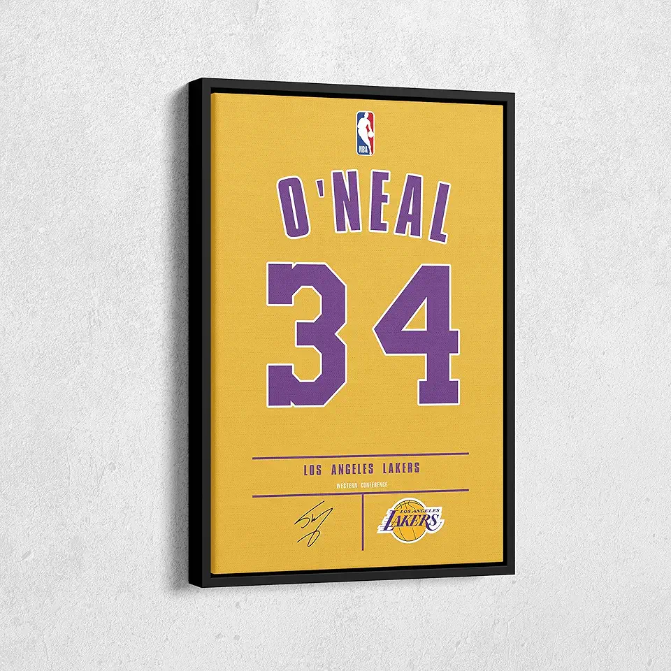 MW MERWEZI Shaquille O'Neal Jersey Art Los Angeles Lakers NBA Wall Art Home Decor Hand Made Poster Canvas Print(Black Floating Frame, 20