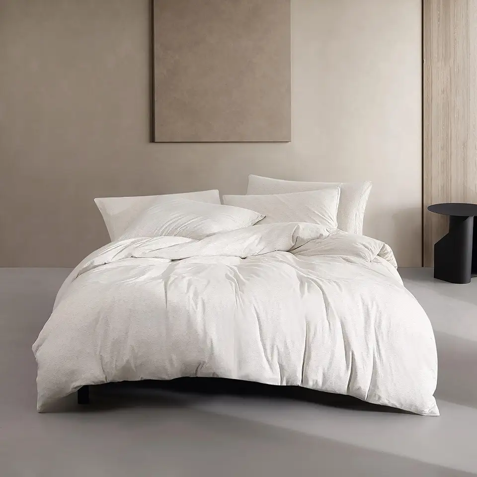 Calvin Klein - Queen Duvet Cover Set, Luxuriously Soft Home Decor, Modern Cotton Melange Jersey Bedding (Ivory Grey Heather, Queen)