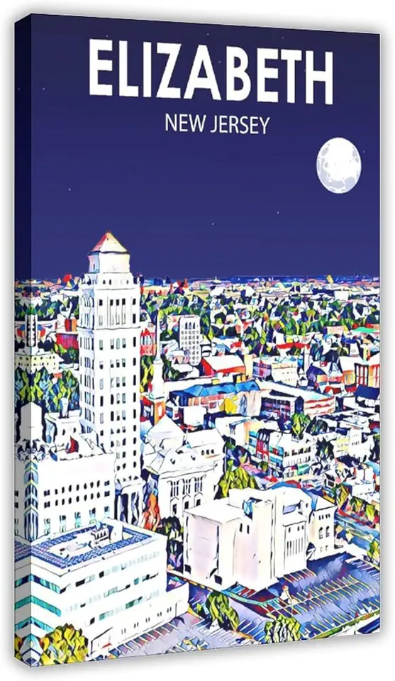 ZZLLZ Elizabeth New Jersey Art Poster Sunset Landscape Poster Print, Vintage Wall Decoration Famous Oil Paintings for Living Room Classic Artwork Pictures Home Decor Frame-style24x36inch(60x90cm)