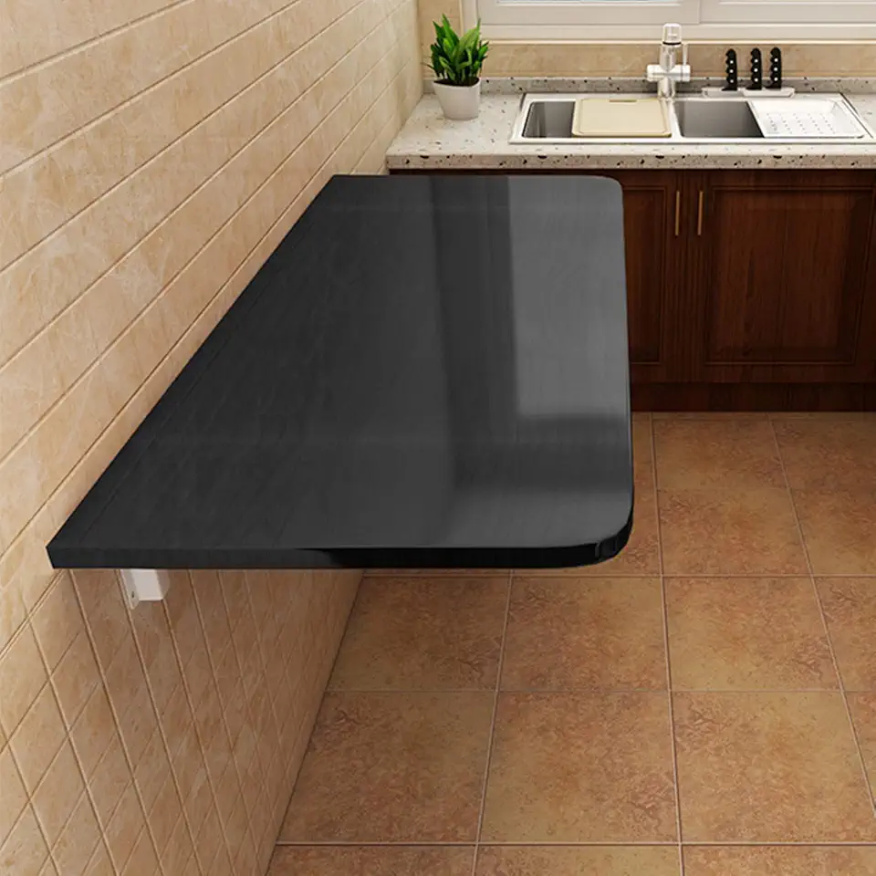 Mounted Table,Floating Dining Table,with Shelves,Home Office Bedroom Hanging Drop-Leaf Computer Desk,Fold Down Wooden Bookshelf Learning Tables,Black(110x40cm/43x16in) (White 110x