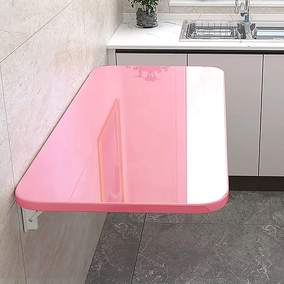 Wall Mounted Folding Table DropLeaf Computer Desk & Dining Table SpaceSaving Wall Mount Floating Desk for Home Office Kitchen BedroomYellow 90x40 cm(Pink,100x30cm/39x12in)