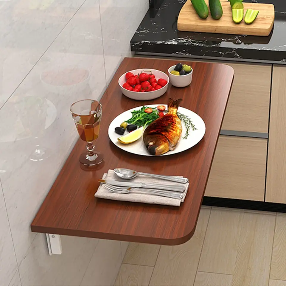 Floating Wall Mounted Drop Leaf Folding Table for Small Spaces Space Saving Desk for Office Home Kitchen Compact Wooden Dining Desk for Study Dinner Laundry Wall Desk for Multi Functional Us