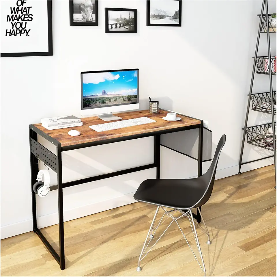 Writing Computer Desk 39Inch Industrial Style Study Table W/Metal Frame Compatible with Home Office Notebook Desk Antique Brown, Dining Table