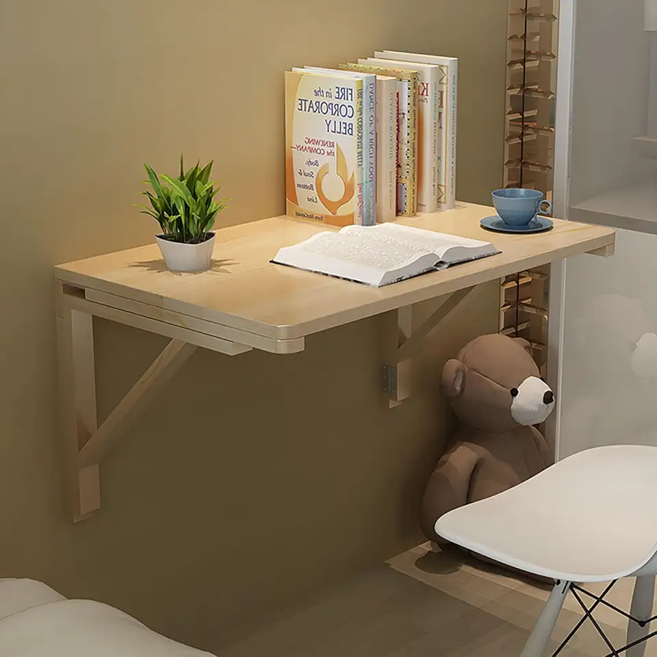 Wall Mounted Folding Table, Modern Style Wooden Floating Desk, Folding Dining Table, Space Saving