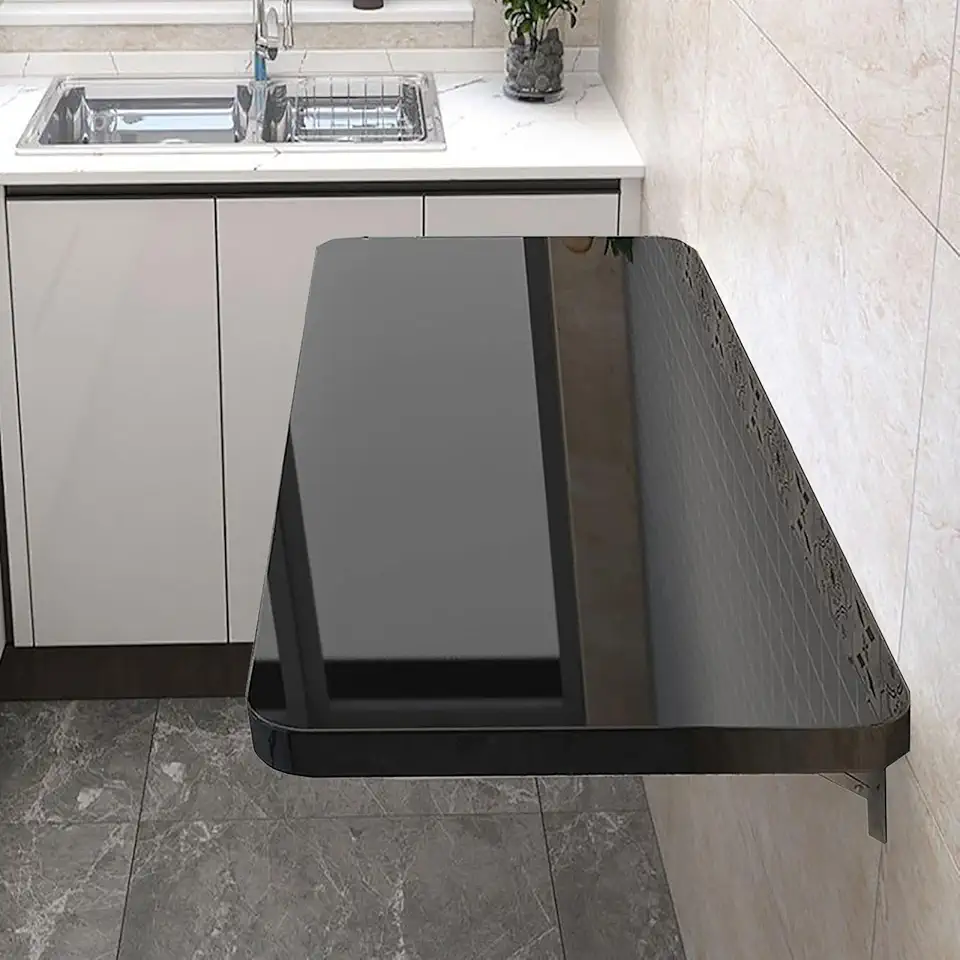 Floating Mounted Desk for Small Spaces Space Saving Laundry and Dining Table with Drop Leaf Compact Fold Down Solution (Black 50x50cm/20x20in)