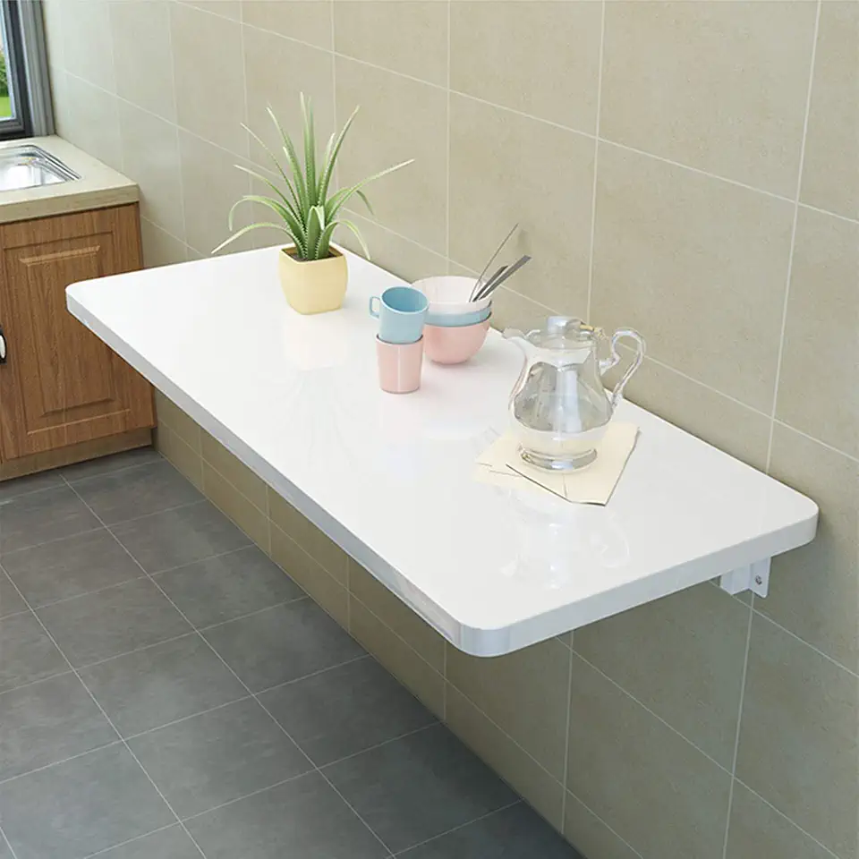 Floating Dining Table for Small Spaces,Fold Drop-Leaf Table,Home Office Bedroom Hanging Computer Desk, Workbench Wooden Bookshelf Learning Tables,White(100x60cm/3 (White 90x50cm/3