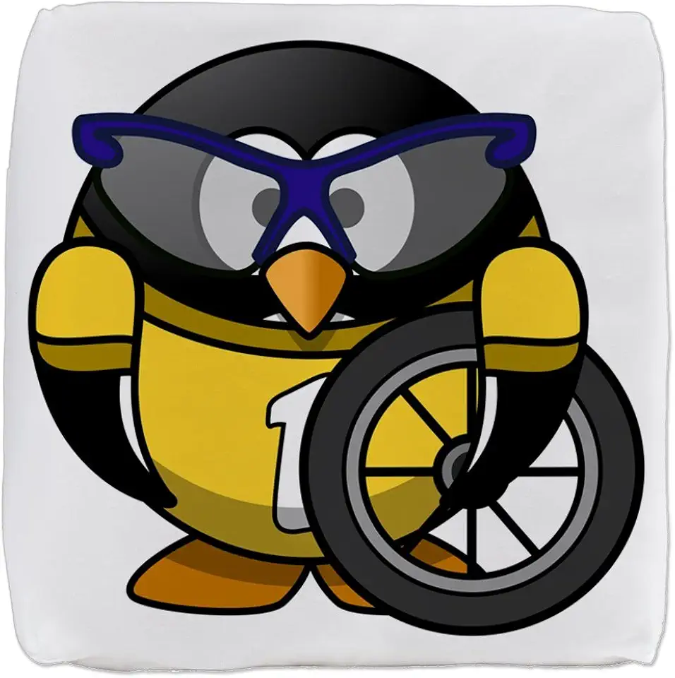 13 Inch 6-Sided Cube Ottoman Little Round Penguin - Cyclist in Yellow Jersey