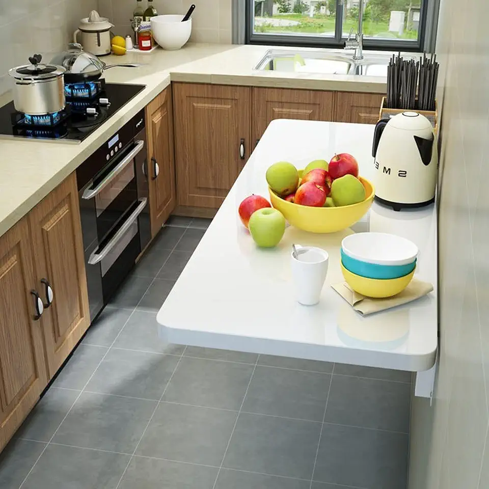 MIQXUAN Bar Table, Wall Mounted Folding Desk for Kitchen,Heavy Duty Small Space Fold Down Breakfast Bar Table,Drop-Leaf Dining Table Computer Workstation Shelf for Home Wall Mounted Folding Table