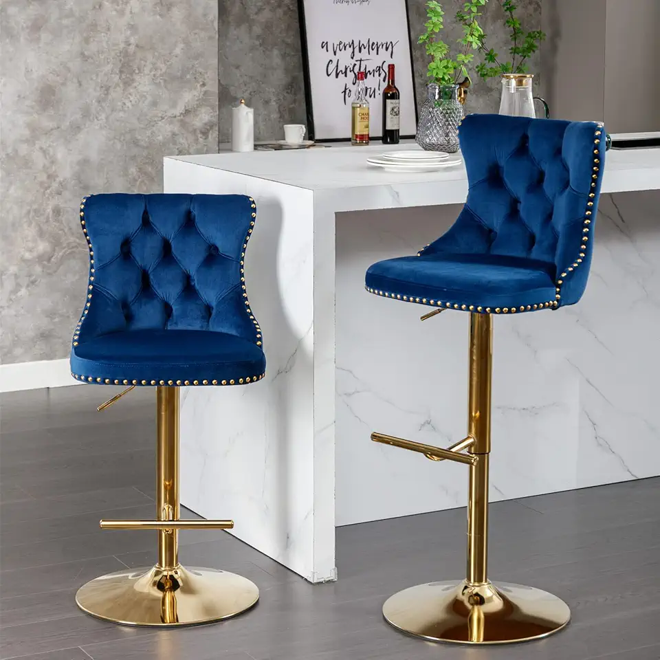 Modern Dining Chairs,Comfortable Upholstered Fabric Velvet Barstools,Adjusatble Height Swivel Seat,with Tufted Backs Chair,Stylish Durable for Everyday Use in Contemporary Settings,Blue