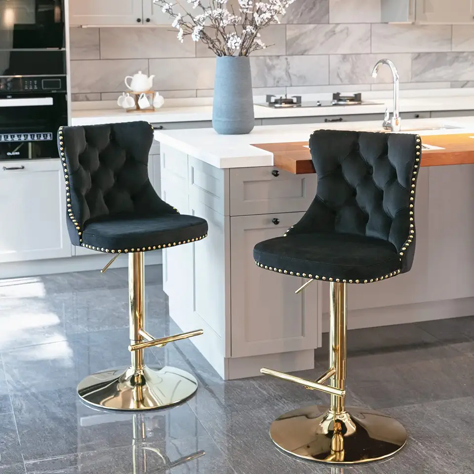 Modern Dining Chairs,Velvet Fabric Chair and Sturdy Solid Wood Legs,Elegant American Design,Comfortable Tufted Backs Seat,Offering & Durable for Everyday Use in Contemporary Settings,Black2