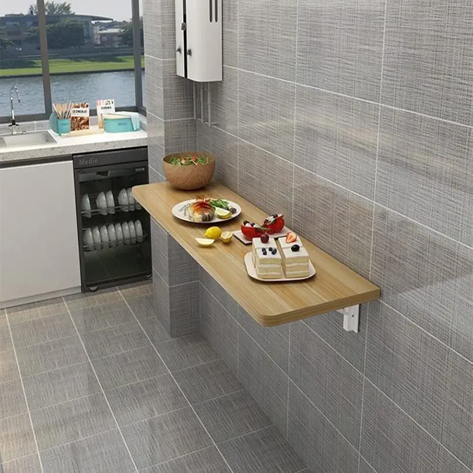 Compact Folding Wall Mounted Desk Modern Fold Down Wall Table Dining Table Drop-Leaf Table Floating Computer Desk for Home Office Save Space (Color : Light Walnut, Size : 80x30cm)