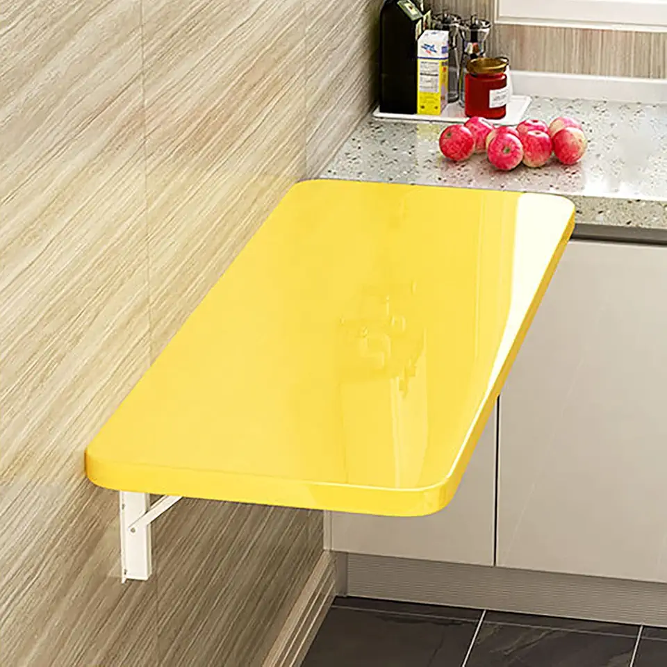 Wall Mounted Folding Table DropLeaf Computer Desk & Dining Table SpaceSaving Wall Mount Floating Desk for Home Office Kitchen BedroomYellow 90x40 cm(Yellow,90x30cm/35x12in)