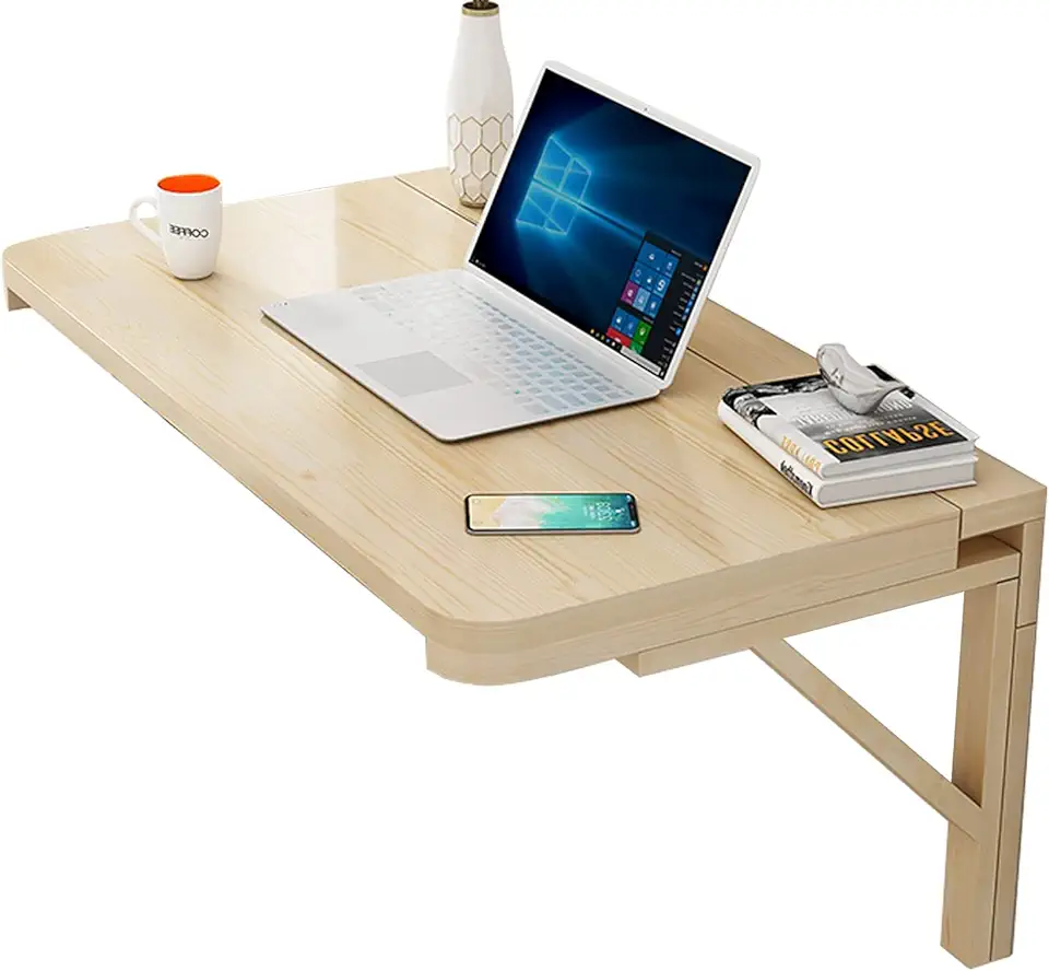 Mounted Table | Foldable Fold Down Desk, Hanging Computer Desk for Home Office Small Space Saving Floating Dining Table, with Brackets (White 60×45cm/23inch×18inch)