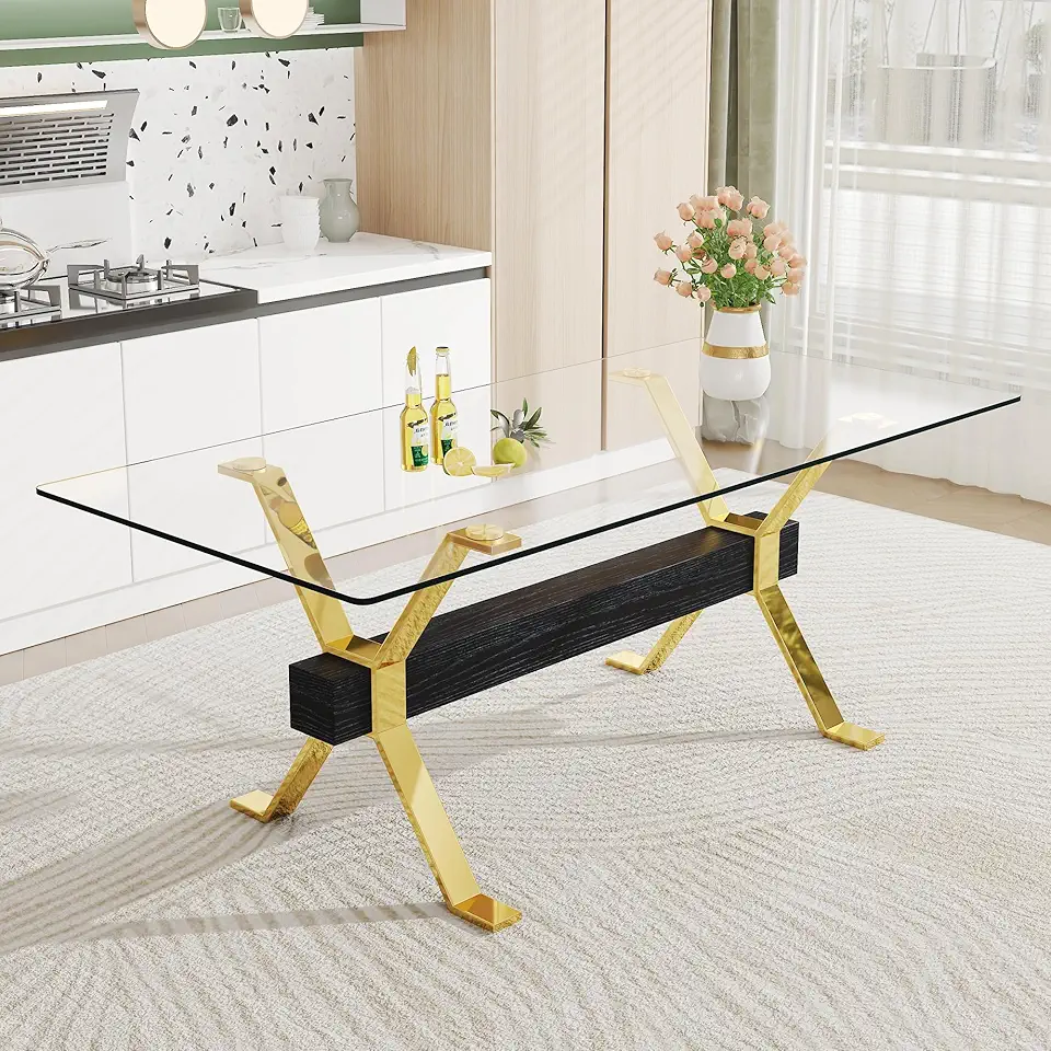 Modern Tempered Glass Dining Table with MDF Support