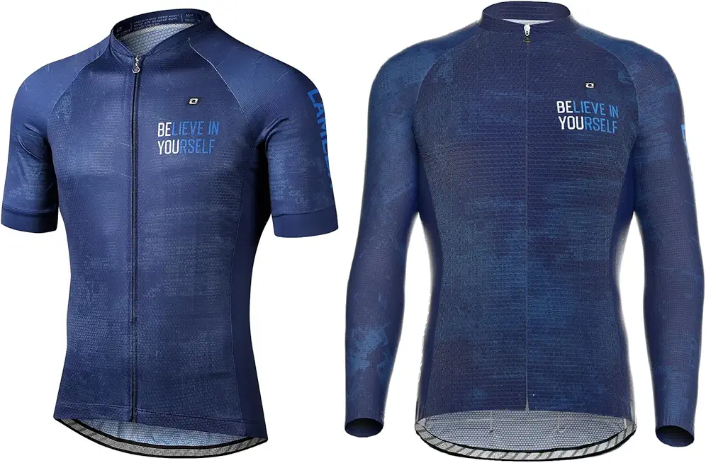 LAMEDA Men's Cycling Jersey Short Sleeve + Long Sleeve, Breathable Quick Dry Lightweight Elastic Road Bike Shirt Full Zip Blue X-Large