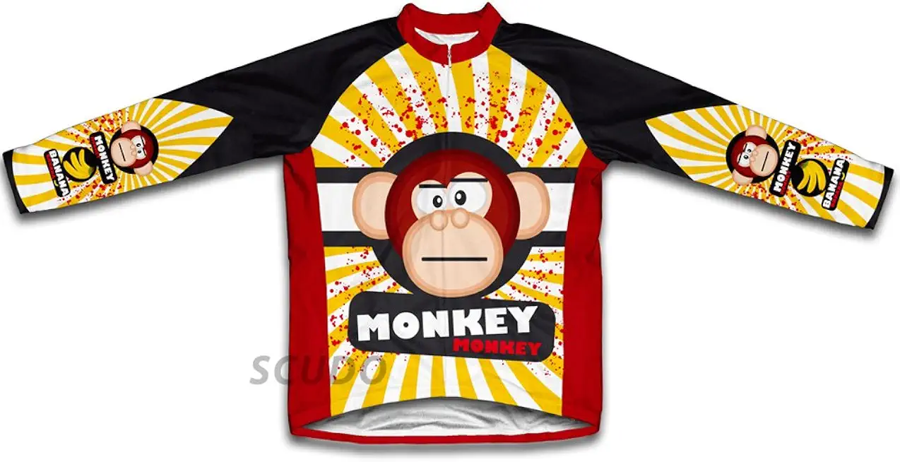 ScudoPro Crazy Banana Monkey Winter Thermal Cycling Jersey for Men