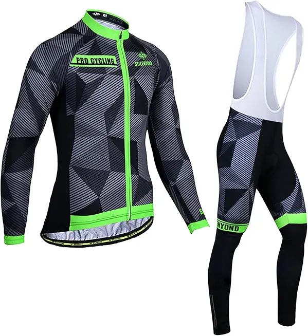 Men's Cycling Jersey Suit Geometric Fluorescent Color Stitching Sportswear Top with Padded Bib Pants Set