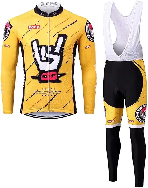 Thriller Rider Sports Mens Rock Music Yellow Outdoor Sports Mountain Bike Long Sleeve Cycling Jersey and Bib Pants Suit X-Large