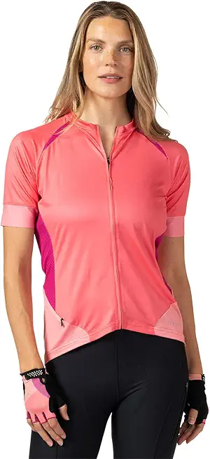 Terry Touring Short Sleeve Cycling Jersey Women, Relaxed Fit, Full Front Zip Moisture Wicking UPF 50+ Sun Top Bike Tour