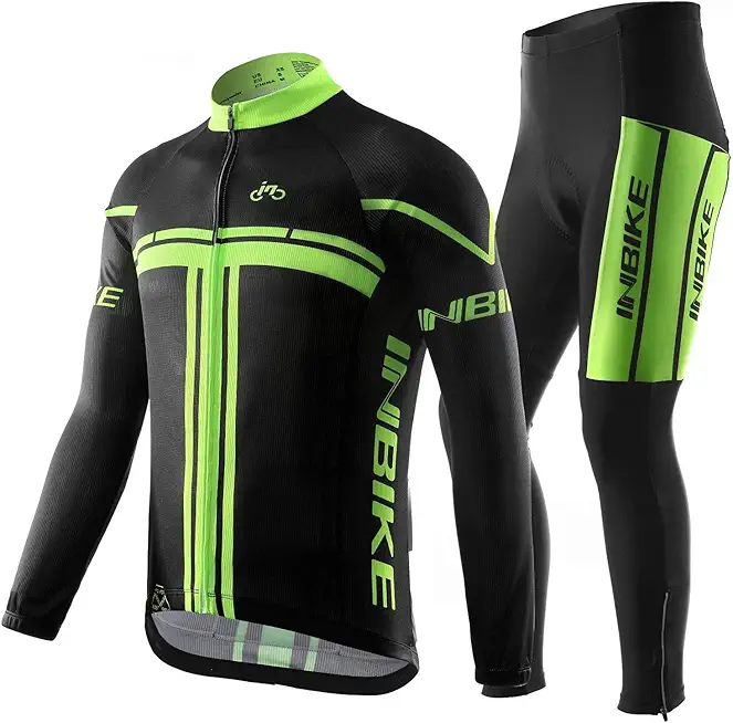 INBIKE Cycling Jersey Mens Set Reflective Breathable Biking Outfit Quick-Dry Bib Bicycle Jersey with 3D Padded Shorts