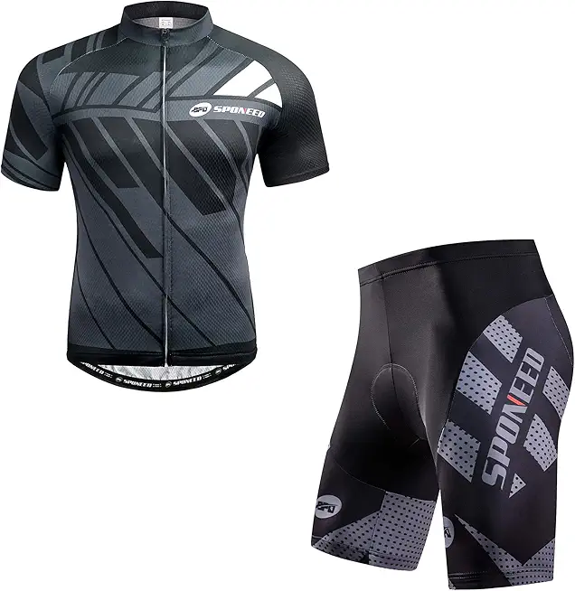 sponeed Cycle Shirts Mens Jersey Short Sleeve Men Bike Shorts Padded Biking Tops Full Zip Bicycle Bottoms US M