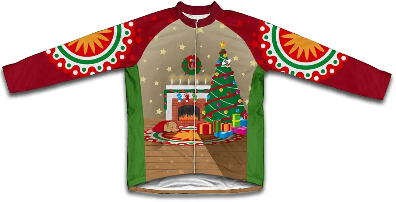 ScudoPro Christmas Fireplace Winter Thermal Cycling Jersey for Women