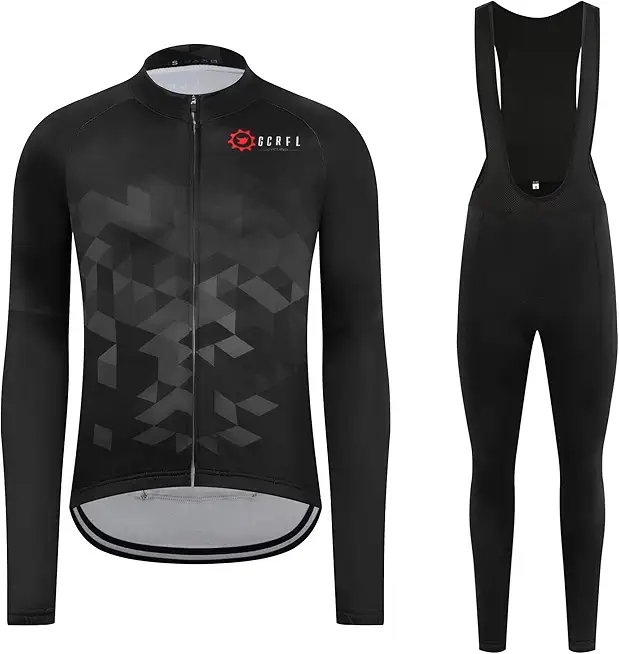 Sponsored Ad - GCRFL Winter Cycling Jersey Sets Thermal Fleece Bike Jersey + Bib Pants, Long Sleeve Cycling Clothing Sets for Man