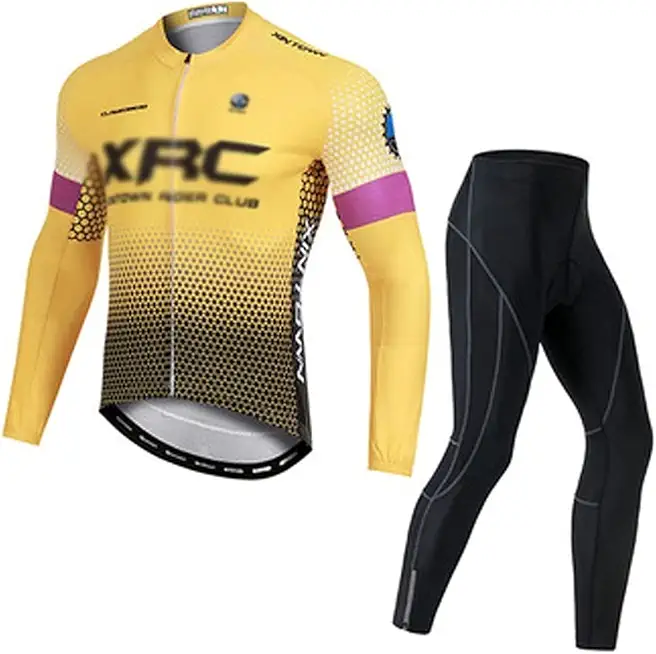 Men's Cycling Clothes Mens Classic Cycling Jersey with Padded Pants Cycling Combo Set Moisture Wicking Long Sleeve Cycling Jersey （Yellow Black） Men's Cycling Clothing(XXX-Large)