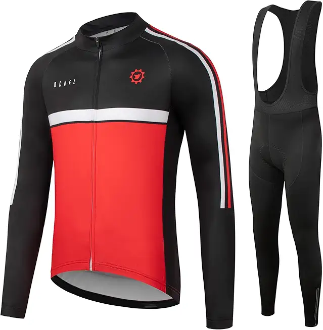 GCRFL Winter Men's Cycling Jersey Sets Thermal Bike Long Sleeve Jersey Bib Pants Fleece Cycling Clothing Sets Windproof