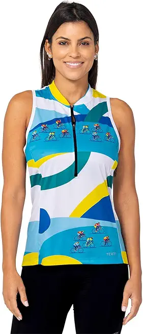 Terry Sun Goddess Cycling Jersey Womens, Sleeveless Racerback Tank Top for Women UPF 40+ Sun Protection 10 Inch Zip