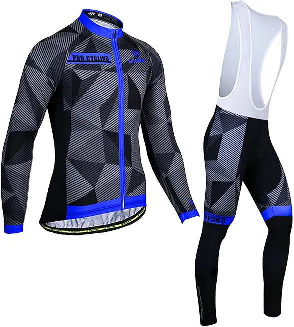 Men's Cycling Jersey Suit Geometric Fluorescent Color Stitching Sportswear Top with Padded Bib Pants Set