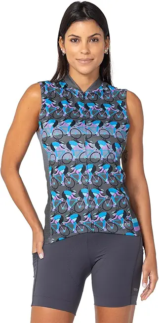 Terry Cycling Jersey Womens Signature Sleeveless Bike Jersey for Women with Pockets, Athletic-Fit Full Front Zip Summer Top