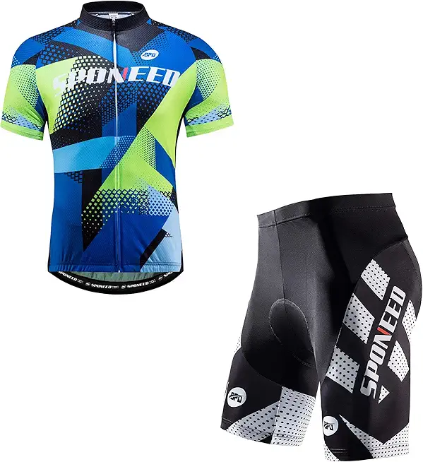 sponeed Padded Cycling Shorts Gel Biking wear Men's Bike Jersey Bicycle Shirt Tops Full Zip Breathable US XL