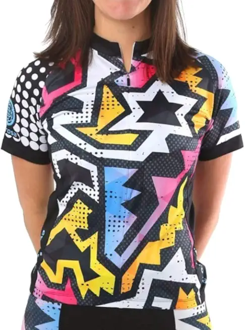 Women's Short Sleeve Bike Jersey with Pockets, Ladies Cycling Zipper Shirt Colorful Retro Print BAM