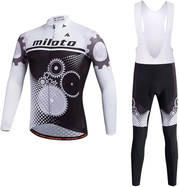 Uriah Men's Cycling Jersey and White Bib Pants Thermal Fleece Sets Long Sleeve Reflective
