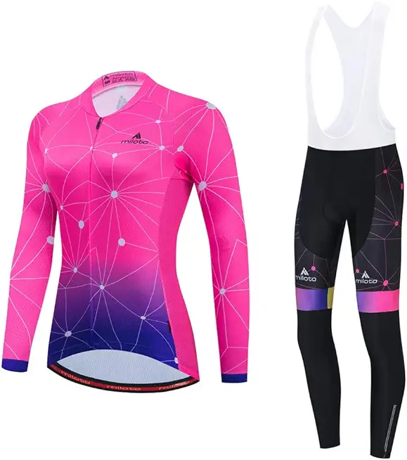 Uriah Women's Cycling Jersey and White Bib Pants Thermal Fleece Sets Long Sleeve Reflective