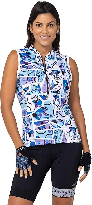 Terry Breakaway Mesh Sleeveless Cycling Jersey Women UPF 50+ 10 Inch Front Zip Relaxed Fit Tank Reg. & Plus Sizes