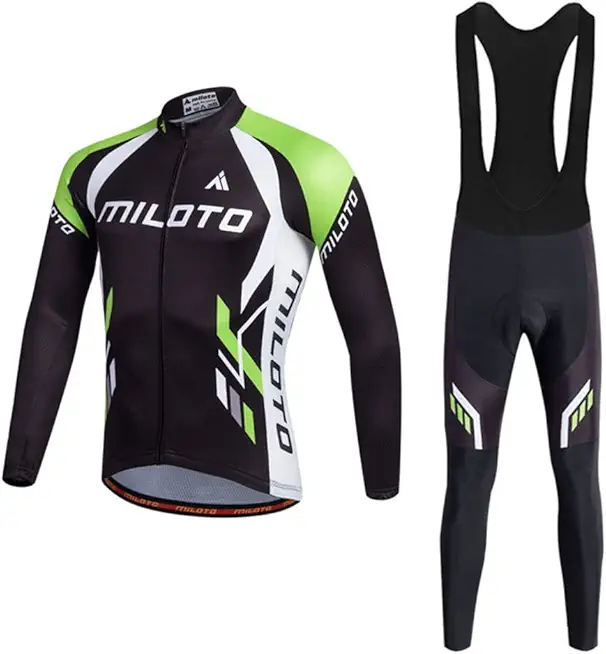 Uriah Men's Cycling Jersey and Black Bib Pants Thermal Fleece Sets Long Sleeve Reflective