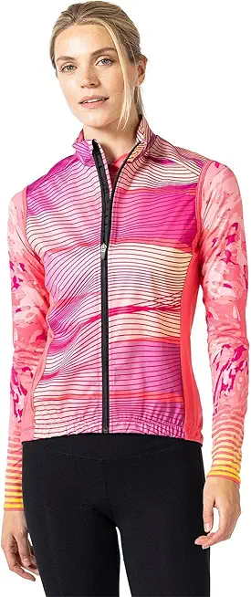 Terry Cycling Vest Womens Signature Bike Jersey for Women Cycling, Semi-Fitted High-Vis Full Front Zip Cycling Top - Ribbon, Medium