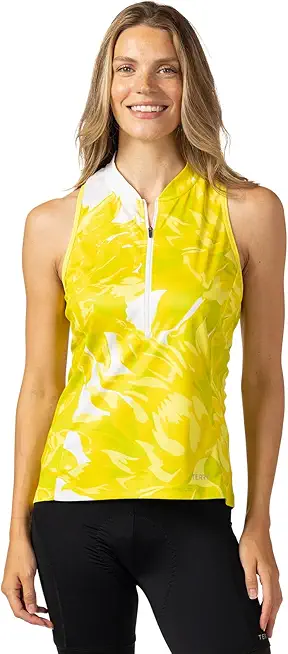 Terry Sun Goddess Cycling Jersey Womens, Sleeveless Racerback Tank Top for Women UPF 40+ Sun Protection 10 Inch Zip
