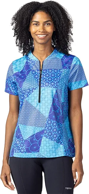 Sponsored Ad - Terry Cycling Jersey Womens Actif Short Sleeve Bike Top, UPF 50+ Summer Top for Women, Reg. & Plus Sizes
